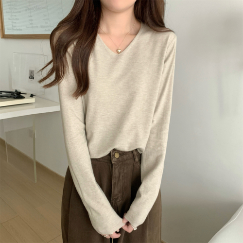 Autumn and winter Korean style v-neck loose 15-color versatile Andy velvet long-sleeved knitted sweater bottoming shirt top