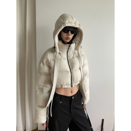 Short hat rope cotton coat for women in autumn and winter fashion new American style thickened cotton coat for small people