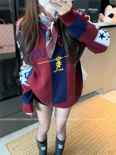 Vintage Embroidered Knit Top for Women: Loose Fit, Slimming, and Handmade