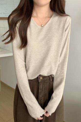 Autumn and winter Korean style v-neck loose 15-color versatile Andy velvet long-sleeved knitted sweater bottoming shirt top