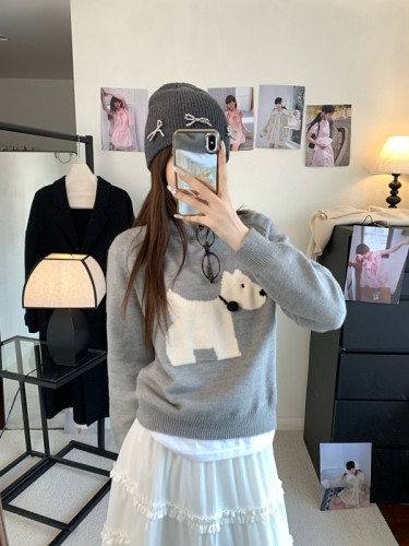 PhotographedLazyStyleFloralSetCartoonDogSweaterForWomenAutumnWinterLooseKnitTop