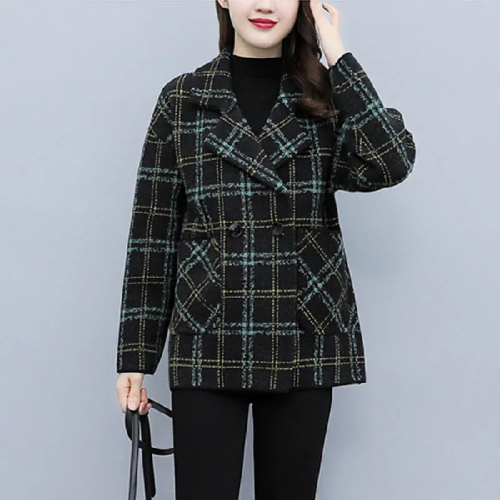 Short woolen coat for women autumn and winter 2024 new retro high-end temperament suit double-sided plaid coat