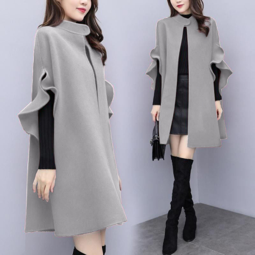 New women's spring, autumn and winter large size mid-length woolen coat women's red British A-line cloak woolen coat