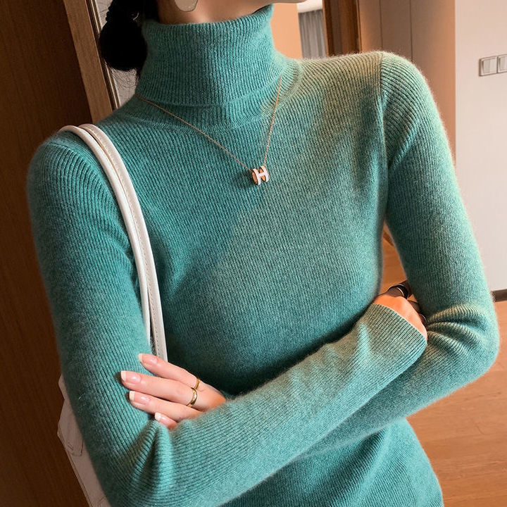 MCL高領打底衫女秋新款韓版長袖修身針織衫上衣純色洋氣內搭毛衣