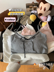 Real price, real photos, fleece-lined, thickened, pure desire lace trim camisole vest, sweet and spicy girl's bowknot slim-fit spaghetti strap backless beautifying.