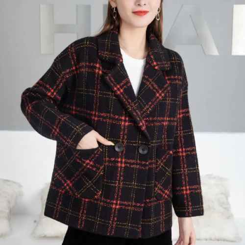 Short woolen coat for women autumn and winter 2024 new retro high-end temperament suit double-sided plaid coat