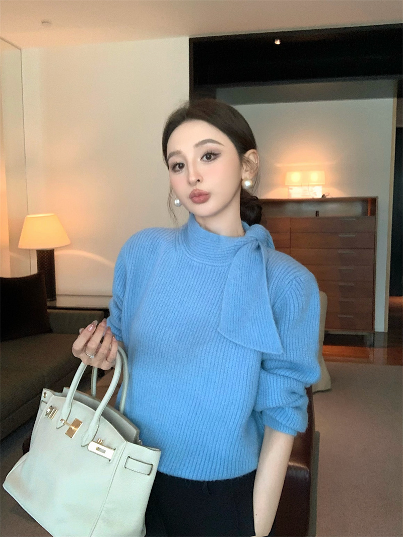 Photographed French elegance trendy slimming knitted sweater top