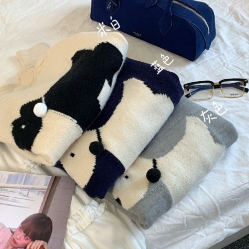 PhotographedLazyStyleFloralSetCartoonDogSweaterForWomenAutumnWinterLooseKnitTop