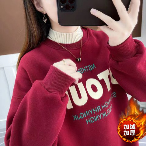 牛奶丝复合贝贝绒#大码女装加绒加厚卫衣女秋冬新款