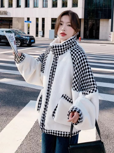 Winter lamb wool coat for women new style high-end plus velvet small casual loose quilted thickened cotton coat