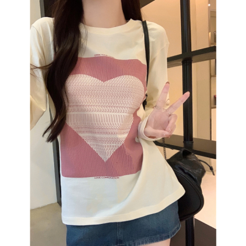 Real shot 210g pure cotton 100% cotton 2024 autumn long-sleeved T-shirt women's printed Hong Kong style top