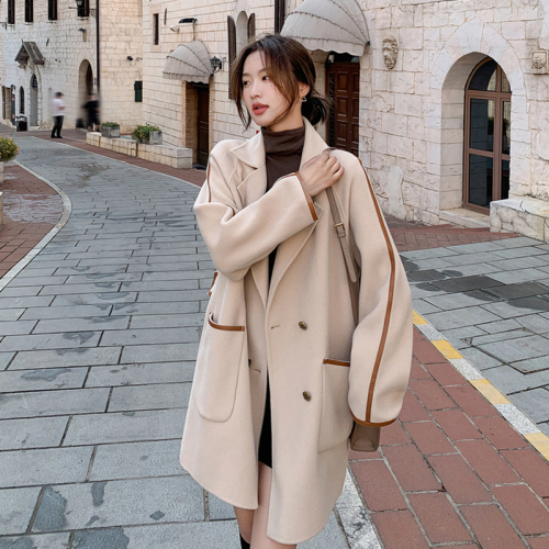 New button sleeve woolen coat suit autumn and winter 2024 fashion casual style Korean style small woolen coat for women