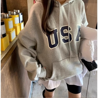 Autumn and winter velvet sweatshirt for women Korean style trendy student loose lazy style long-sleeved ins thickened top hooded jacket cec