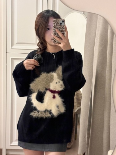 Autumn and winter age-reducing puppy sweater top loose fashionable skirt set playful and cute two-piece set for little people