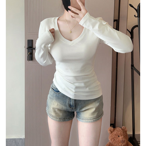 Pure desire v-neck bottoming shirt long-sleeved T-shirt women's autumn slim slimming top