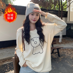 Winter double-sided German velvet thickened large size women's round neck printed funny puppy long-sleeved bottoming T-shirt
