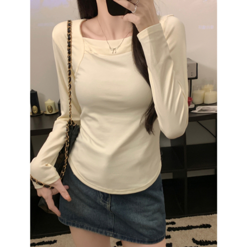 Real shot 40 count pure cotton 92 cotton/8 spandex 2024 autumn long-sleeved T-shirt women's pleated bottoming shirt