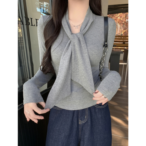 Real shot 1*1 thread 270g 2024 autumn and winter long-sleeved T-shirt women's strappy bottoming shirt women's brushed warm