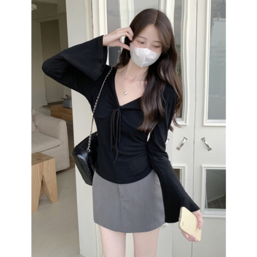 Real shot 1*1 thread 270g brushed to keep warm 2024 autumn and winter long-sleeved T-shirt for women with niche design