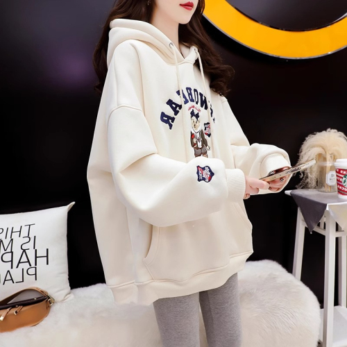 Imitation cotton Chinese cotton composite shell velvet autumn and winter plus velvet lazy style hooded loose sweatshirt