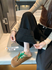 Photographed #fleecy warm denim long pants for women with waist button design sense straight-leg wide-leg floor-length pants