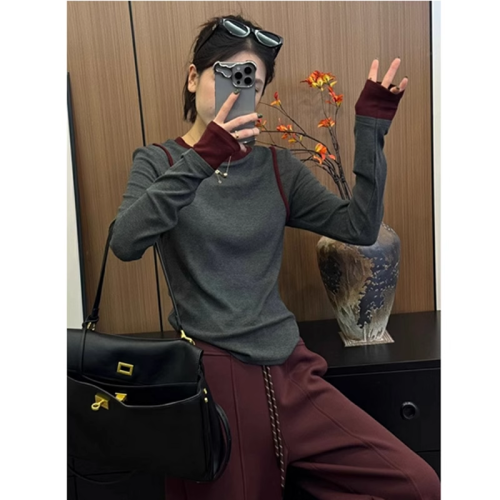 270g German velvet 2024 spring and autumn new Korean style long-sleeved T-shirt for women with design feel