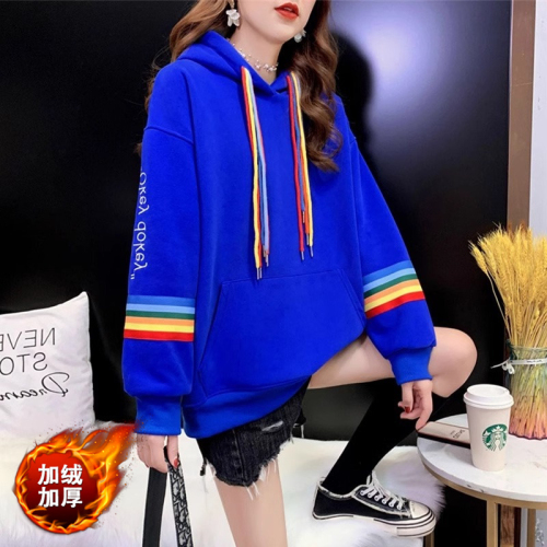 Milk silk composite velvet autumn and winter plus velvet thickened lazy style hooded sweatshirt trendy