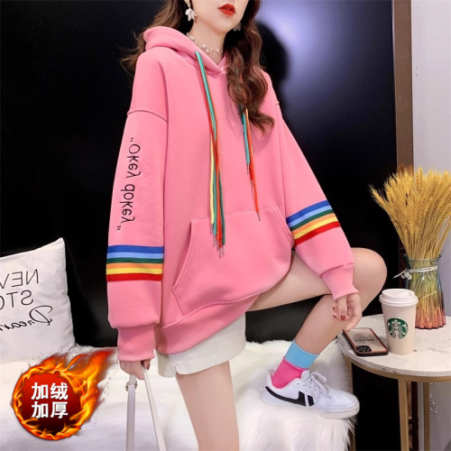 Milk silk composite velvet autumn and winter plus velvet thickened lazy style hooded sweatshirt trendy