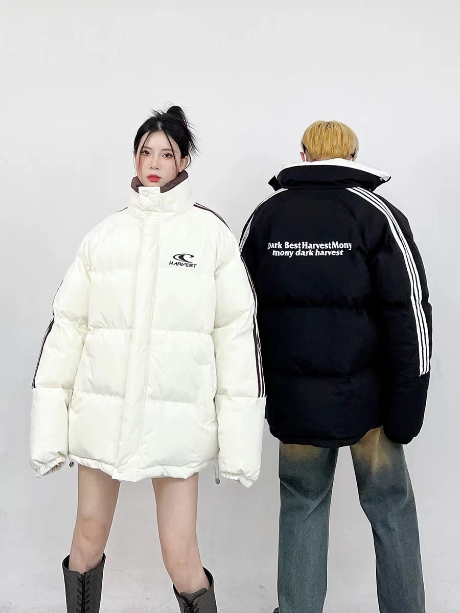 Winter thickened loose stand-up collar cotton jacket for men and women, national trend original American striped bread jacket for couples