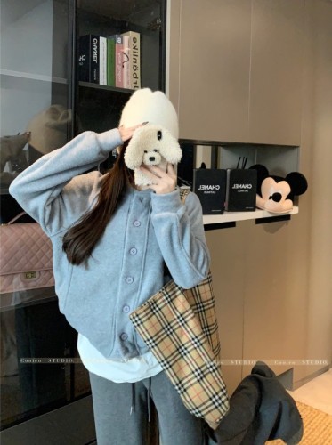 Real shot~Double-sided polar fleece jacket for women autumn and winter 2024 new cardigan top