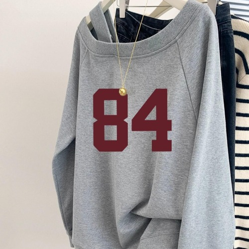 Thin velvet American gray off-shoulder sweatshirt for women plus size autumn and winter for little people lazy off-shoulder