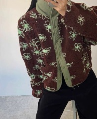2024 South Korea Dongdaemun front and back wearable small flower retro sherpa cotton jacket