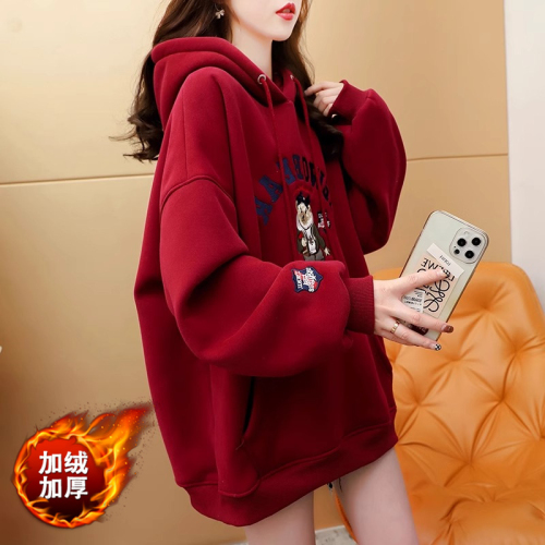 Imitation cotton Chinese cotton composite shell velvet autumn and winter plus velvet lazy style hooded loose sweatshirt