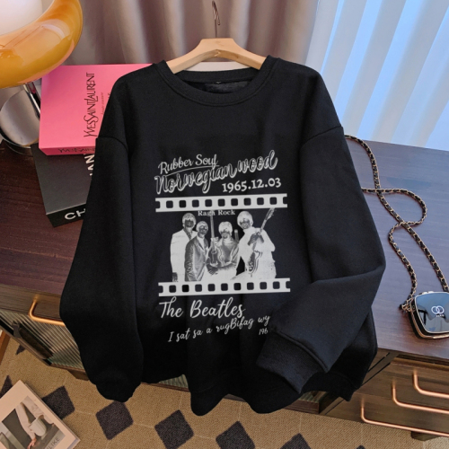 Korean letter printed loose velvet sweatshirt casual autumn women's top