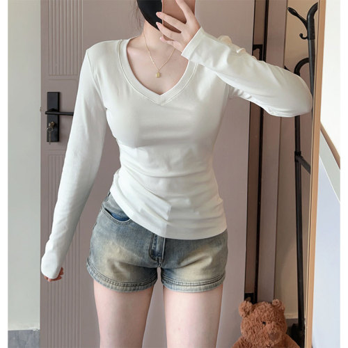 Pure desire v-neck bottoming shirt long-sleeved T-shirt women's autumn slim slimming top