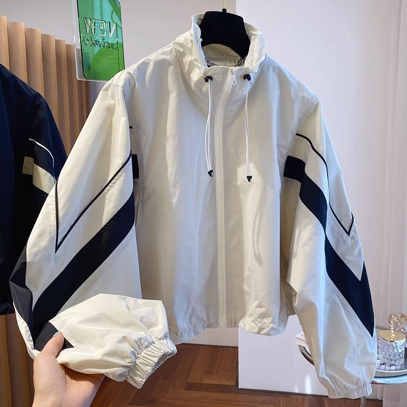 2024 new design niche loose casual drawstring stand collar jacket jacket for women spring and autumn jacket baseball uniform
