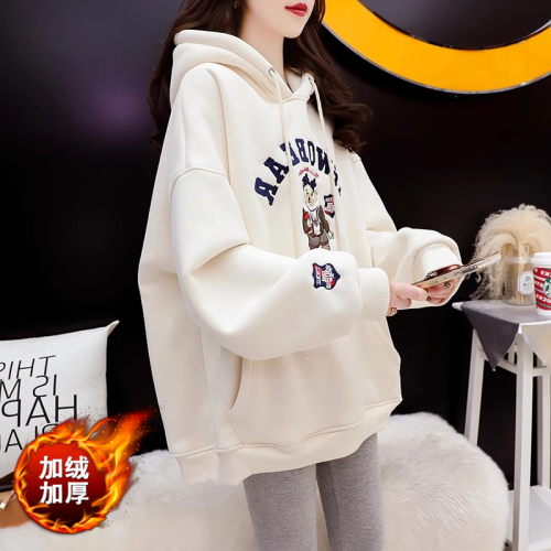 Imitation cotton Chinese cotton composite shell velvet autumn and winter plus velvet lazy style hooded loose sweatshirt