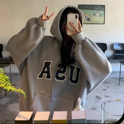 Autumn and winter velvet sweatshirt for women Korean style trendy student loose lazy style long-sleeved ins thickened top hooded jacket cec