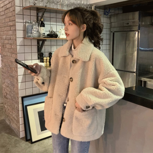 Official picture 300g imitation sherpa jacket for women autumn and winter new style loose plus velvet thickening for women