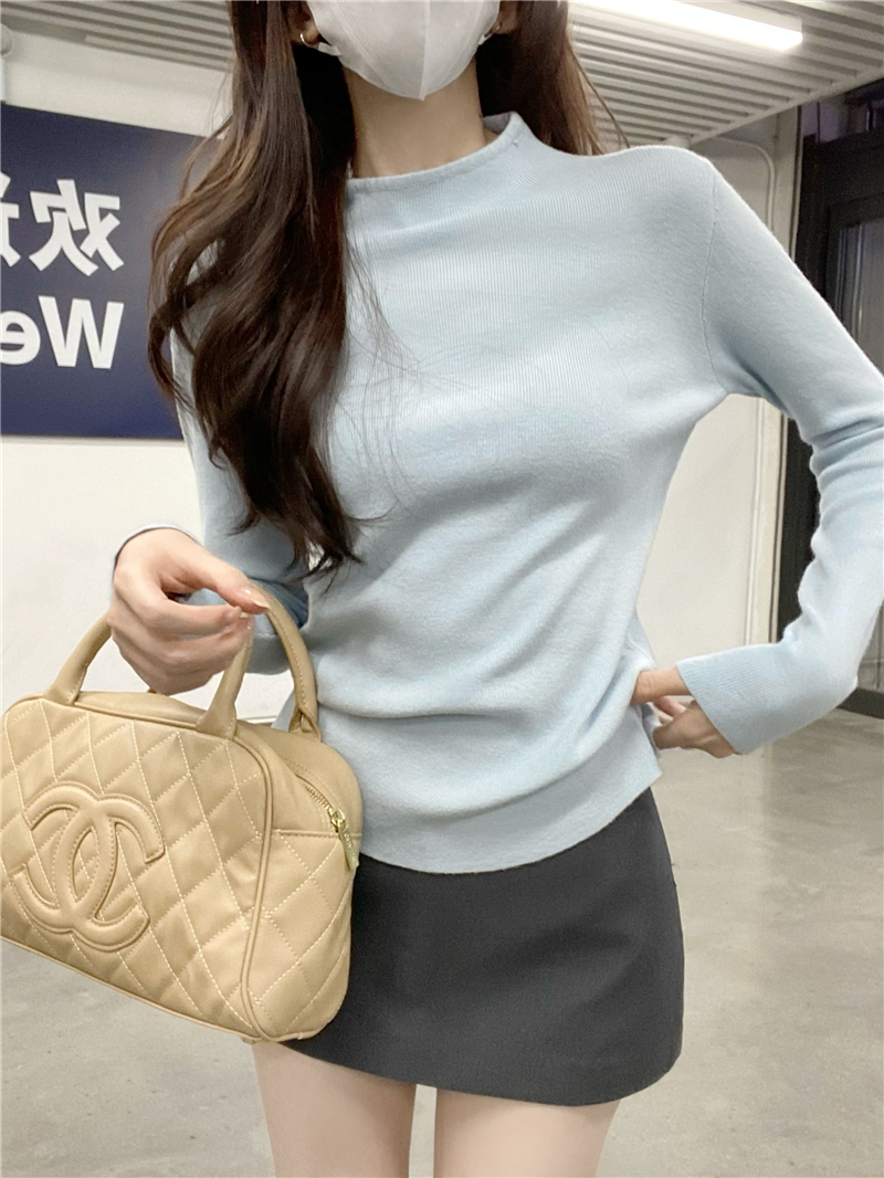 Real shot of basic half turtleneck solid color sweater women's autumn and winter niche plus velvet warm base shirt top