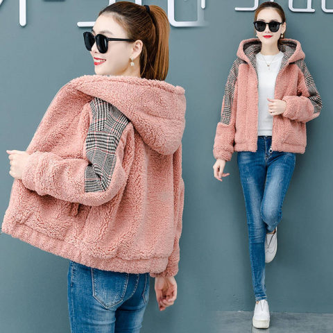 Jacket for women, autumn and winter imitation lamb plush Korean style large size loose new thickened velvet warm cardigan sweatshirt for women