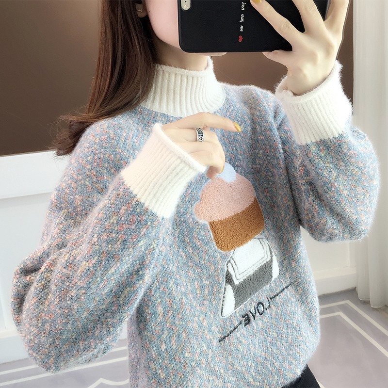 Mink sweater for women, loose, 2024 autumn and winter new style outerwear, lazy style hooded knitwear, trendy 