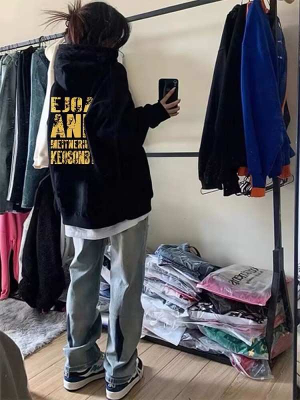 American high street hooded sweatshirt for women, autumn and winter, Korean style, lazy style, velvet and thickened trendy brand tops, couple jackets