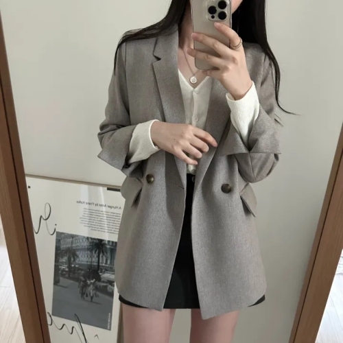 chic Korean autumn and winter retro casual simple suit collar two-button loose and versatile suit jacket