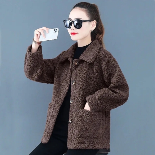 Spring and autumn lamb velvet women's short coat women's new grain velvet lamb fur one-piece large size loose top