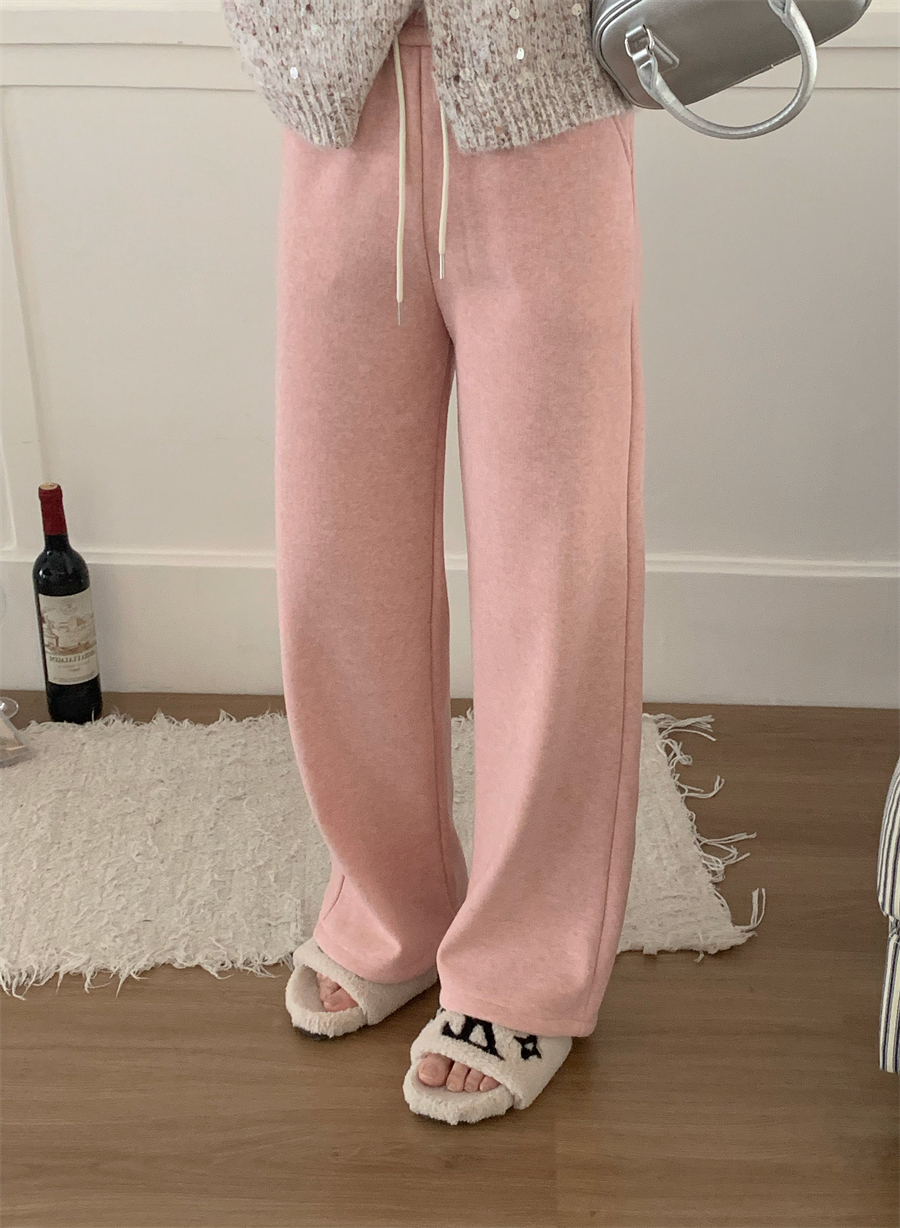 Shot Style Wide Leg Pants for Women - Autumn/Winter High-Waisted Flowy Casual Floor-Length Straight Leg Sports Sweatpants with Glutinous Rice Drawstring