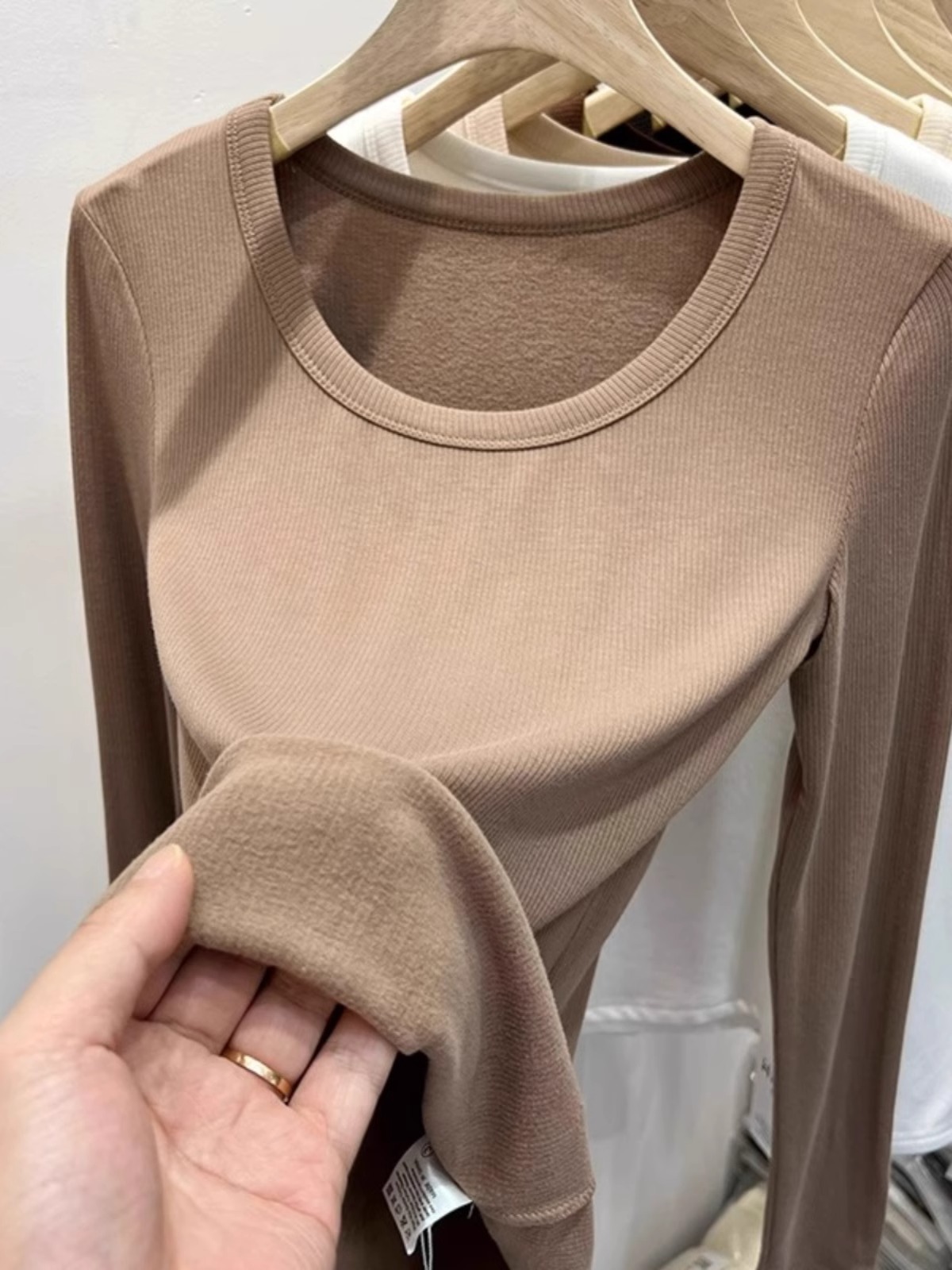 Women's Long-Sleeve T-Shirt for Autumn/Winter, Slim Fit, Slimming, Versatile, Thin Fleece, Warm, Simple, Innerwear, Base Shirt Top