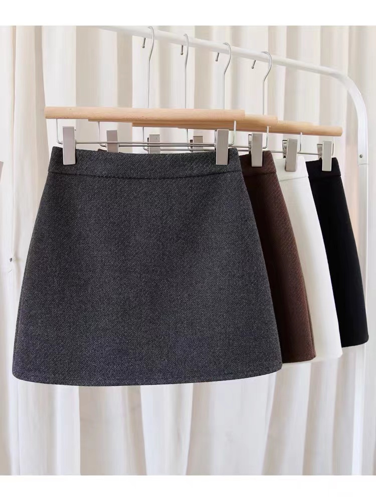 Gray high-waist A-line skirt for women 2024 autumn and winter fashion versatile slimming slim wool skirt 