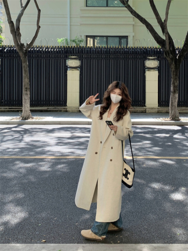 Actual shot #Thick double-sided woolen coat for women 2024 autumn and winter mid-length lazy style off-white woolen coat