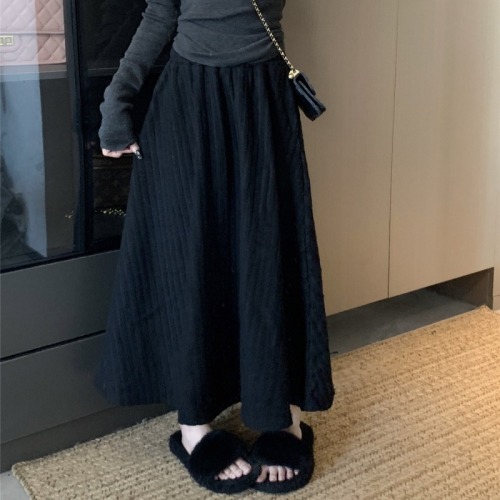 Real shot ~ Winter high-waisted long skirt with velvet and thickened A-line skirt for small people